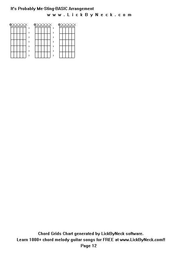 Chord Grids Chart of chord melody fingerstyle guitar song-It's Probably Me-Sting-BASIC Arrangement,generated by LickByNeck software.